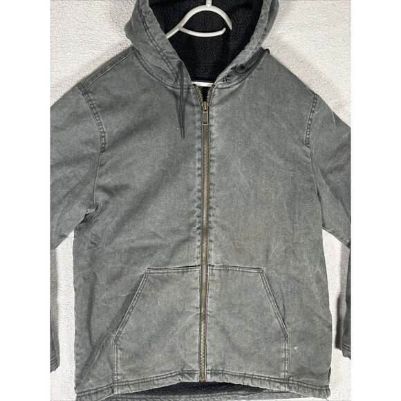 Vtg O'Neill Jacket Mens XL Graphite Gray Distressed Faded Denim‎ Sherpa Hoodie - Picture 3 of 16